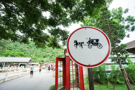 sign beware of horse carriage in rural areaの写真素材
