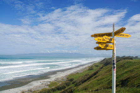 direction and  distance post in McCrackens Rest in New Zealand taken on 4 November 2017のeditorial素材
