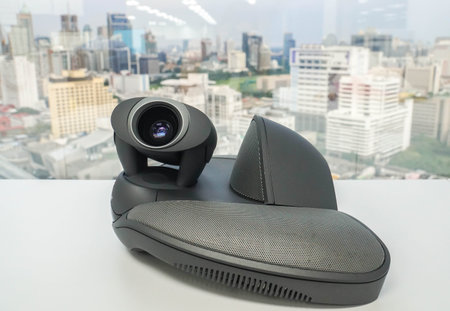 isolated IP phone with camera in office for regional VDO conference