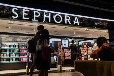 Bangkok / Thailand - October 12 2018: girl with her boyfriend go shopping cosmetics in Sephora Siam...