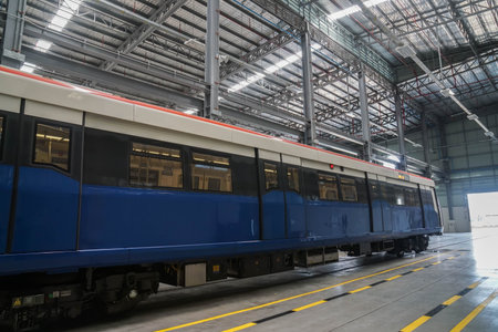 Bangkok / Thailand - April 25 2019: BTS electrical sky train in terminal for yearly maintenance...