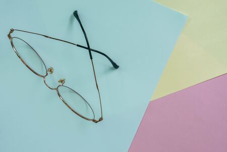 place women eyeglasses to cut blue light from using computer and smartphoneの写真素材