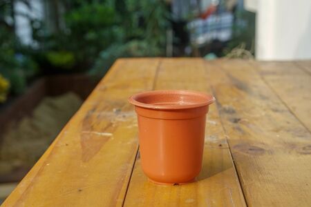 brick blank small flower pot for planting in the gardenの写真素材