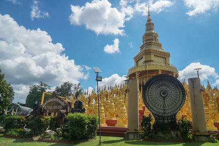 landscape of golden pagoda in temple for people worship in sunny dayのeditorial素材