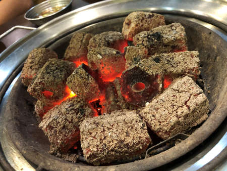 close up red burn charcoal for BBQ partyの写真素材