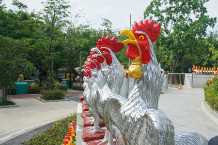 Samutsakorn Thailand on 5 MAy 2021 beautiful silver cock handcraft to fulfill people vowのeditorial素材