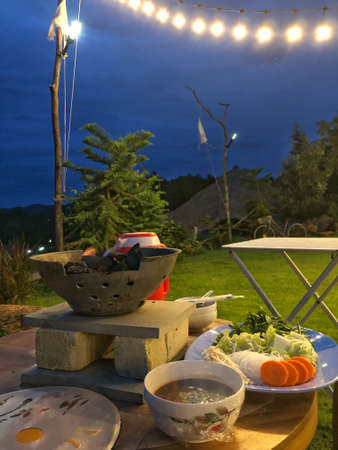 Korean BBQ dinner party at the backyard in weekendsの写真素材