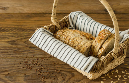 Gluten-free vegan bread with no animal products. Vegetarian bread with oatmeal, banana flavor in a...