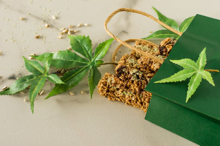 Homemade Chocolate protein bars with hemp seeds and dates. Healthy vegan foodの写真素材