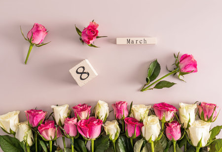 Beautiful festive background for International Women's Day on the eighth of March with delicate...