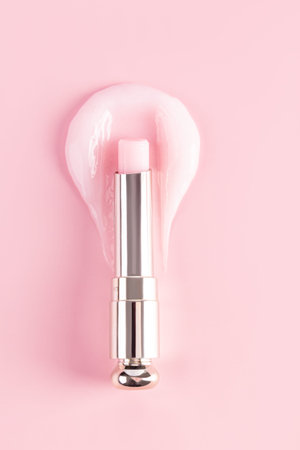 An open package of a tube of lip balm with a delicate structure to moisturize and nourish the lips...