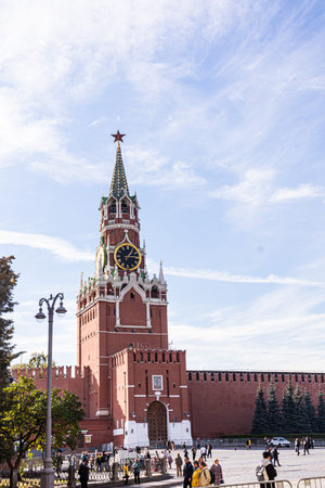 Moscow. Russia. October 2, 2025. The Kremlin Spasskaya Tower is the main entrance to the territory...