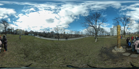 360 degree. Streets and sights of Kiev. Early spring. Noon.
