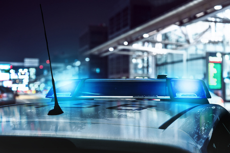Police car in the cityの写真素材