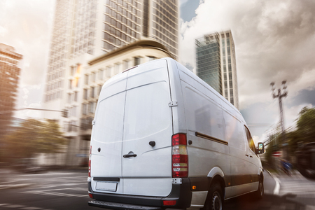 delivery truck in the cityの写真素材