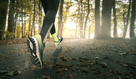Jogger keeps fit with sportsの写真素材