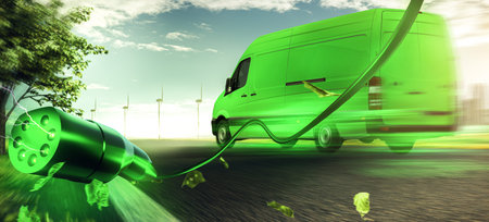 Electric delivery van on a street