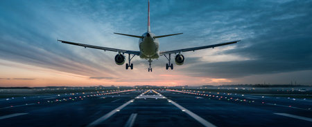 Airplane landing Airplane takes offの写真素材