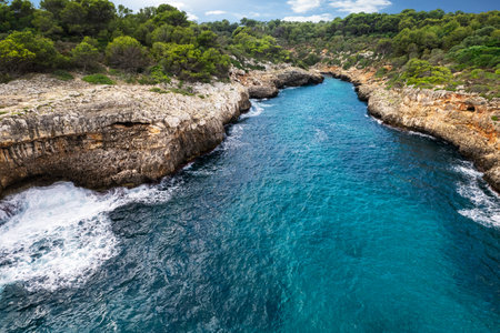 Aerial view of beautiful bay with turquoise water in Mallorca, Spainの写真素材