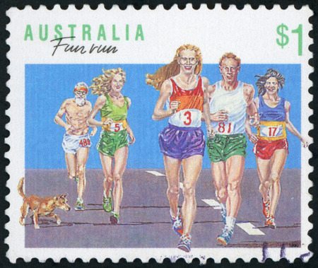 Postage stamp Australia - Fun runのeditorial素材