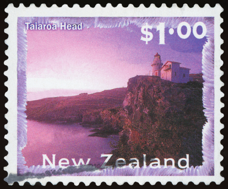 NEW ZEALAND - CIRCA 1996: A stamp printed in New Zealand shows Taiaroa Head, series, circa 1996のeditorial素材