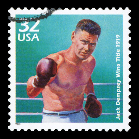 UNITED STATES OF AMERICA - CIRCA 1998: a postage stamp printed in USA showing an image of boxer Jack...