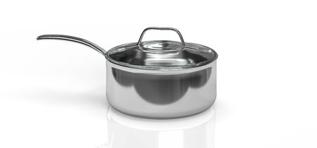 Soup pot. Isolated on white with reflection. 3D render.の写真素材