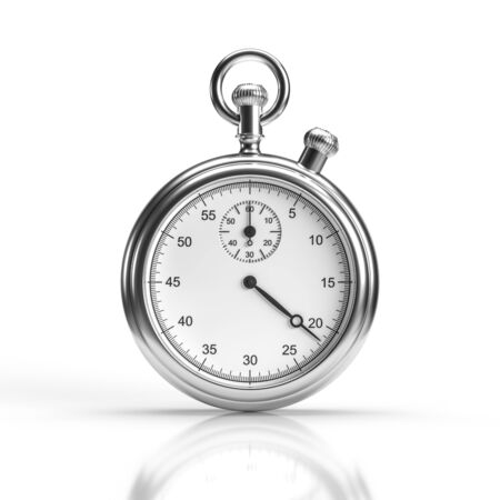 Chrome stopwatch. Isolated on white with reflection. 3d render.の写真素材