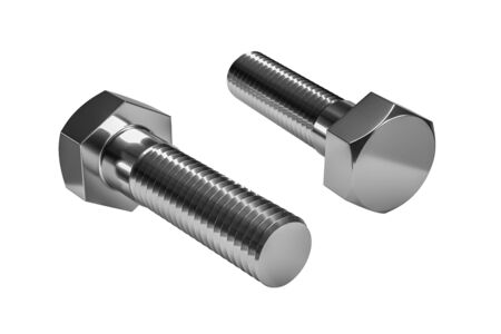 Two stainless steel hex bolts isolated on white background - 3d renderの写真素材