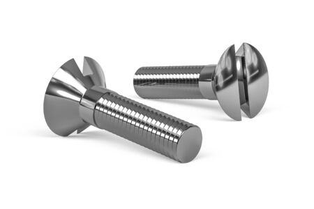 Stainless steel machine screw isolated on white background - 3d renderの写真素材