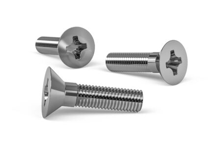 Stainless steel machine screw isolated on white background - 3d renderの写真素材