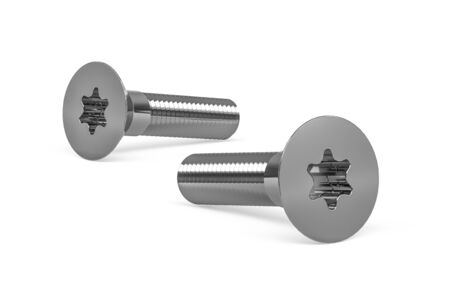 Stainless steel machine screw isolated on white background - 3d renderの写真素材