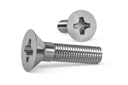 Stainless steel machine screw isolated on white background - 3d renderの写真素材