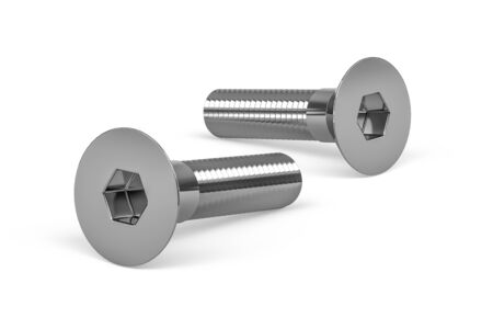 Stainless steel machine screw isolated on white background - 3d renderの写真素材