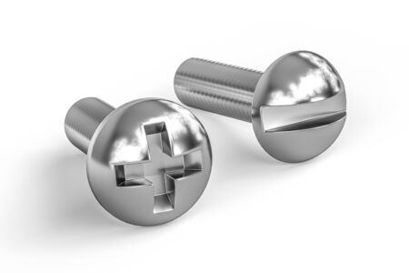 Stainless steel machine screw isolated on white background - 3d renderの写真素材