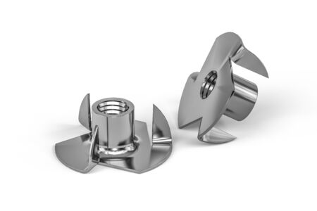 Stainless steel pronged tee nut isolated on white background - 3d renderの写真素材