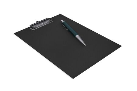 Graphite clipboard with a green-silver pen isolated on white background - 3d renderの写真素材