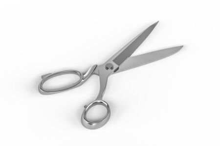 Opened silver tailor scissors isolated on white background - 3d renderの写真素材