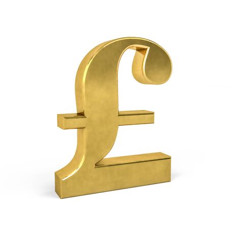 Golden British Pound sign isolated on white background - 3d renderの写真素材