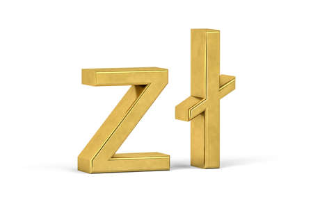 Golden Polish zloty sign isolated on white background - 3d renderの写真素材