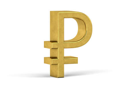 Golden Russian ruble sign isolated on white background - 3d renderの写真素材