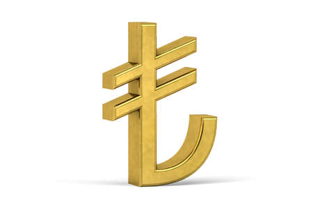 Golden Turkish lira sign isolated on white background - 3d renderの写真素材