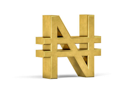 Golden Nigerian naira sign isolated on white background - 3d renderの写真素材