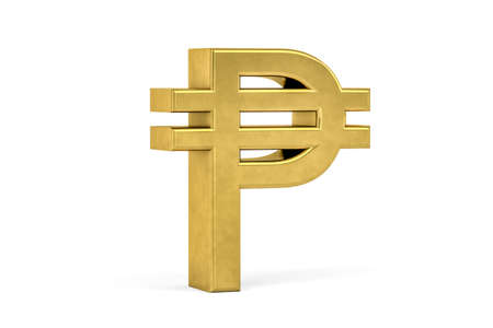 Golden Philippine peso sign isolated on white background - 3d renderの写真素材