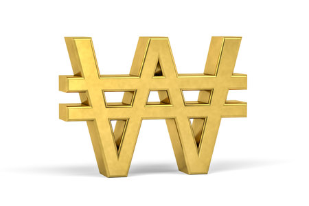 Golden South Korean won sign isolated on white background - 3d renderの写真素材