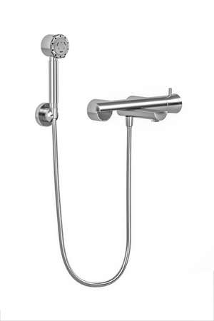 Chrome shower set isolated on white background - 3d renderの写真素材