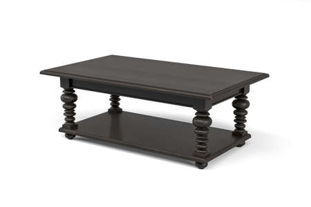 Coffee table made of dark carved wood on four legs isolated on white background - 3d renderの写真素材
