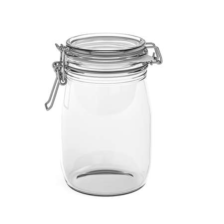 Empty round glass jar isolated on white background - 3d renderの写真素材