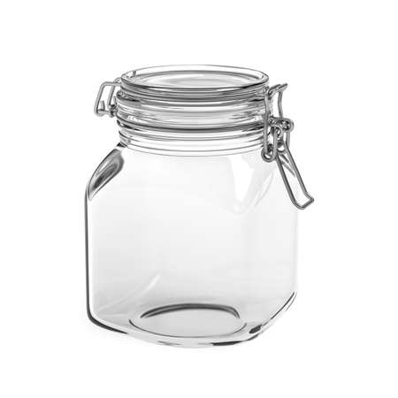 Empty square glass jar isolated on white background - 3d renderの写真素材
