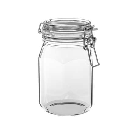 Empty hexagonal glass jar isolated on white background - 3d renderの写真素材